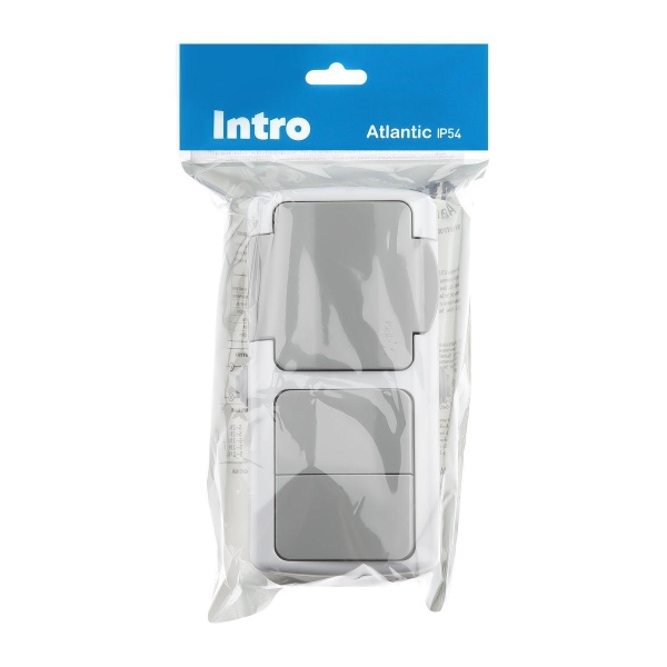 Блок розетка-выключатель двухклавишный ЭРА Intro Atlantic IP54 16/10A 250V с крышкой 5-702-03 Б0050948 Блок розетка-выключатель двухклавишный ЭРА Intro Atlantic IP54 16/10A 250V с крышкой 5-702-03 Б0050948