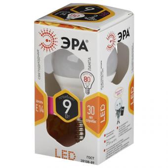 Лампа светодиодная ЭРА E14 9W 2700K матовая LED P45-9W-827-E14