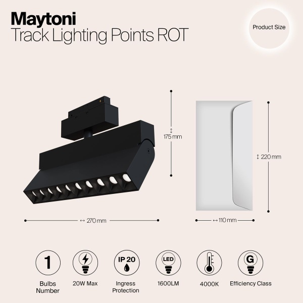 Трековый светодиодный светильник для магнитного шинопровода Maytoni Track Lamps TR015-2-20W4K-B