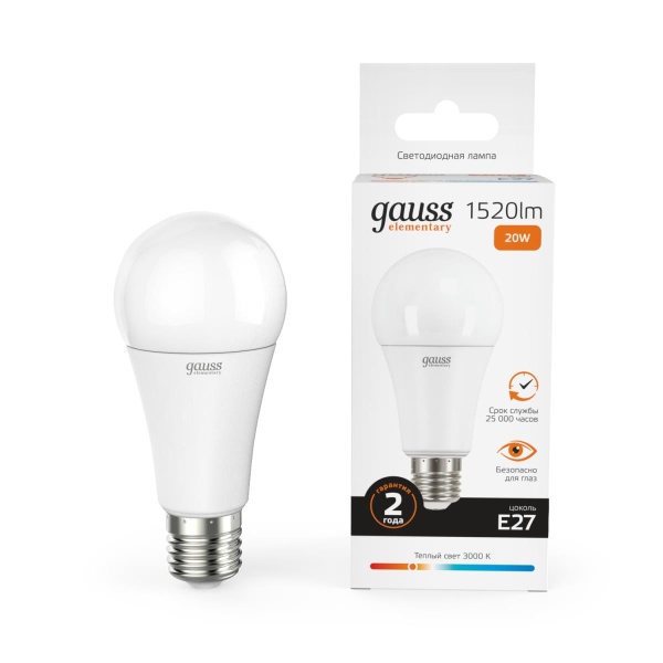 Лампа светодиодная Gauss E27 20W 3000K матовая 23219