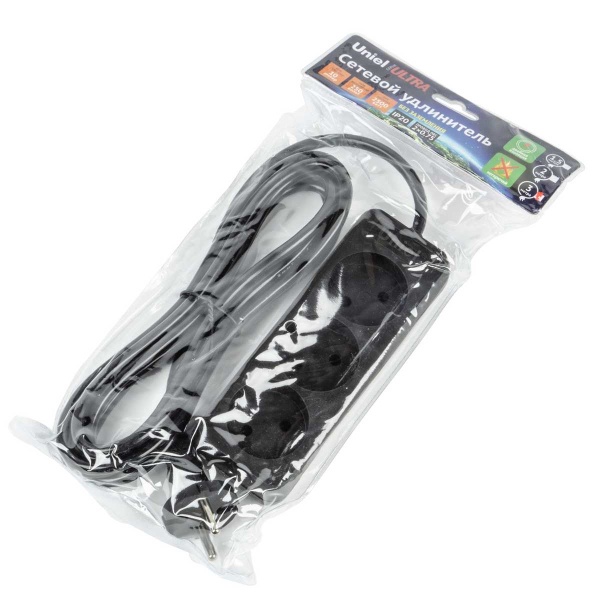 Удлинитель Uniel Ultra 3гн х 3м б/з S-CU3-3 Black UL-00009983