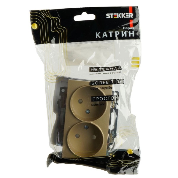 Розетка двойная 2P Stekker Катрин со шторками золото GLS10-7113-08 49225