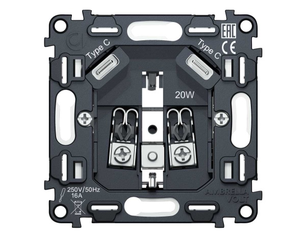 Механизм электрической розетки 2USB С+C 20W (быстрая зарядка) AMBRELLA VOLT VM VM165