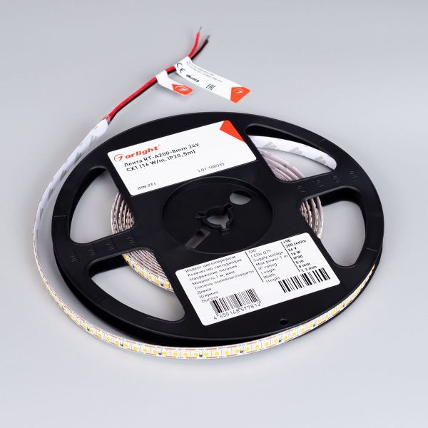 Светодиодная лента Arlight 6W/m 200Led/m 2835SMD теплый белый 5M RT-A200-8mm 24V Warm3500-CX1 046940