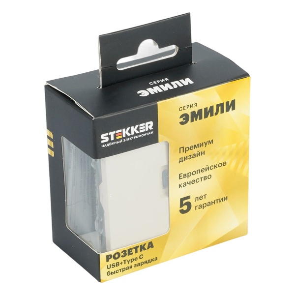 Розетка 2-местная USB + Type C (механизм), Stekker, 250В, 20W Эмили, RST10-5115-08, кашемир, soft touch 49905