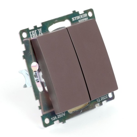 Выключатель двухклавишный Stekker Катрин шоколад GLS10-7104-04 49019