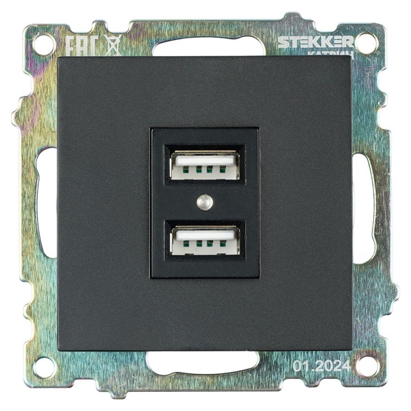 Розетка 2хUSB Stekker Катрин черный GLS10-7115-05 39616