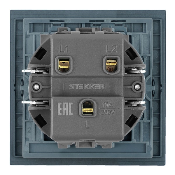 Выключатель 2-клавишный (механизм), Stekker, 250В, 10А Мия, RSW10-3104-05, черный бархат 50443