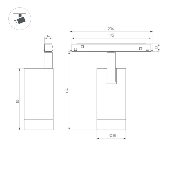 Трековый светодиодный светильник Arlight MAG-ORIENT-SPOT-R35-6W Day4000-MIX (BK, 24 deg, 48V, DALI) 041880
