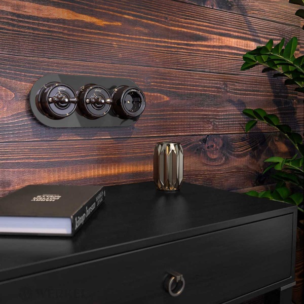 Выключатель Werkel на 4 положения двухклавишный Retro коричневый W5620014 4690389166754