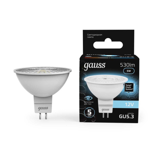 Лампа светодиодная Gauss GU5.3 5W 4100K матовая 201505205