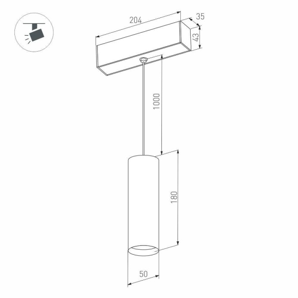 Трековый светодиодный светильник для магнитного шинопровода Arlight Mag-Spot-Hang-45-R50-7W Warm3000 027007