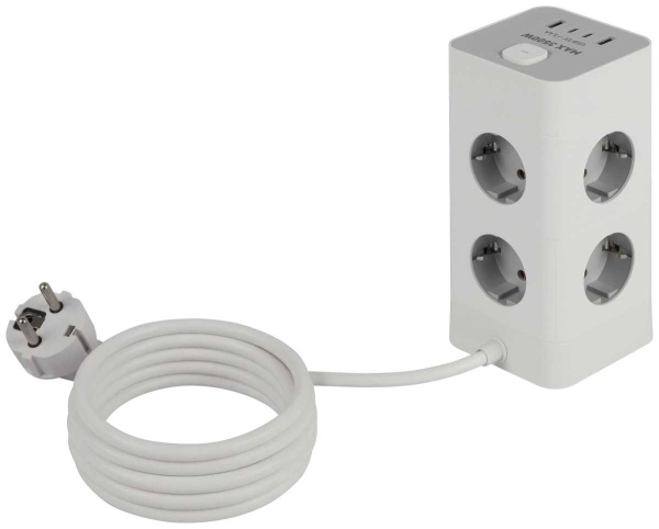 Сетевой фильтр ЭРА TWR-8es-1,5m-4USB-W башня с защитой заземлением с выключателем 8 розеток+4xUSBA+C 1,5м 16А белый Б0069071