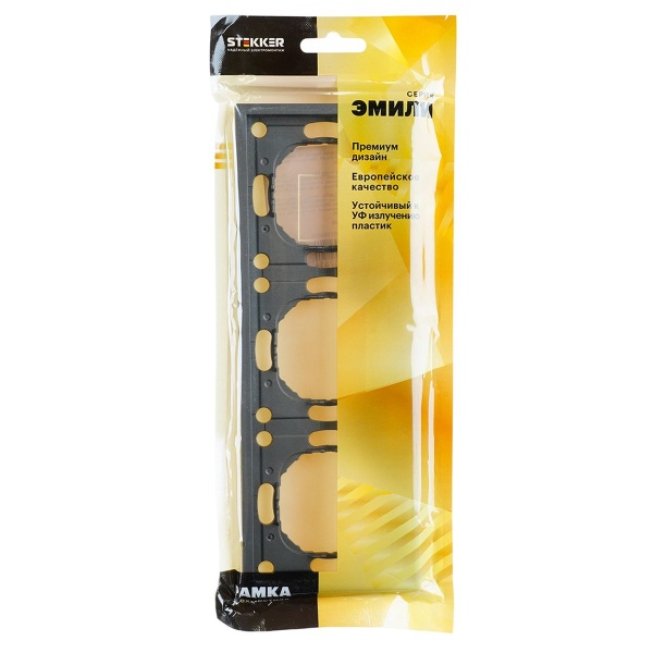 Рамка Stekker, PFR00-5003-09 3-местная Эмили, антрацит, soft touch 49938