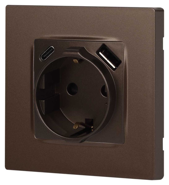 Розетка ЭРА Серия 12 12-4108-13 2P+E 16A-250В со шторками с USB type-A+C 5В-3А бронза Б0067757