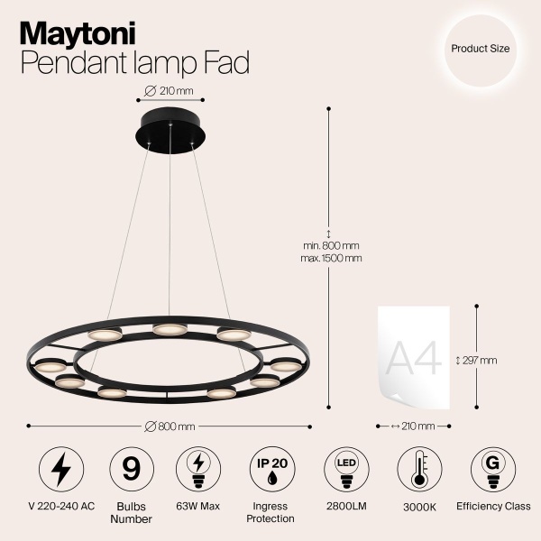 Подвесной светодиодный светильник Maytoni Fad MOD070PL-L63B3K