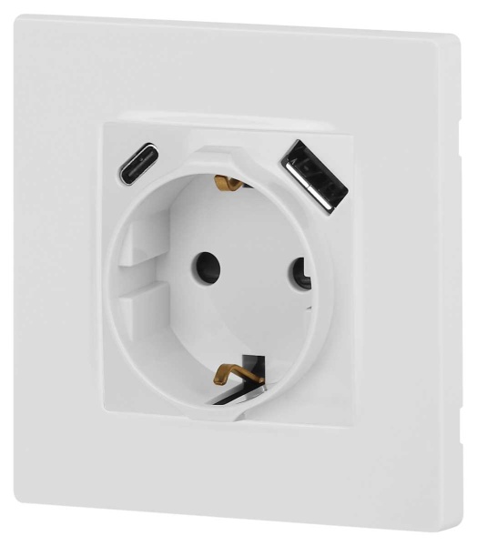 Розетка ЭРА Серия 12 12-4108-01 2P+E 16A-250В со шторками с USB type-A+C 5В-3А белый Б0067752