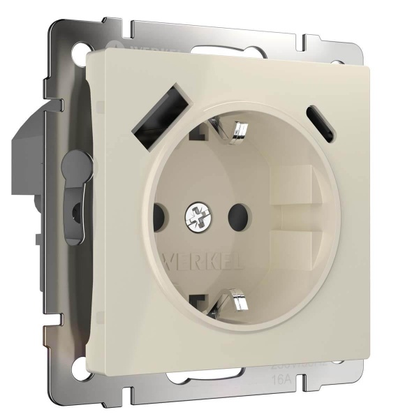 Розетка Werkel с быстрой зарядкой USB Type A+С слоновая кость W1171703 4690389176425 Розетка Werkel с быстрой зарядкой USB Type A+С слоновая кость W1171703 4690389176425