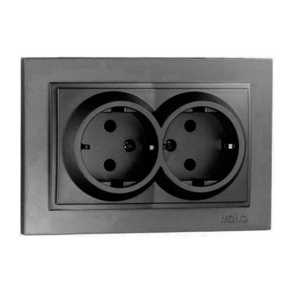 Розетка 2К+З двойная Mono Electric Despina 16A 250V винтовое подключение графит 102-202004-120 Розетка 2К+З двойная Mono Electric Despina 16A 250V винтовое подключение графит 102-202004-120