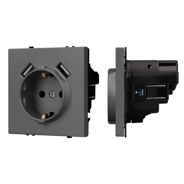 Механизм розетки с USB зарядкой SCT-NOBE-MUAA-SFPL-GR (230V, 16A) Arlight 054291