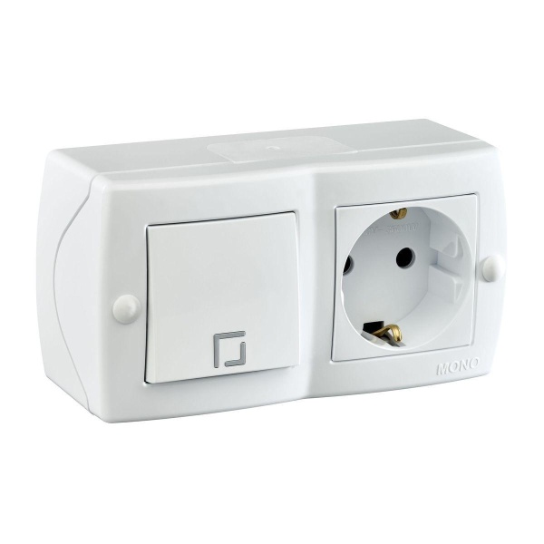 Выключатель - розетка Mono Electric Octans IP20 одноклавишный - 2К+З белый 104-010101-180 Выключатель - розетка Mono Electric Octans IP20 одноклавишный - 2К+З белый 104-010101-180