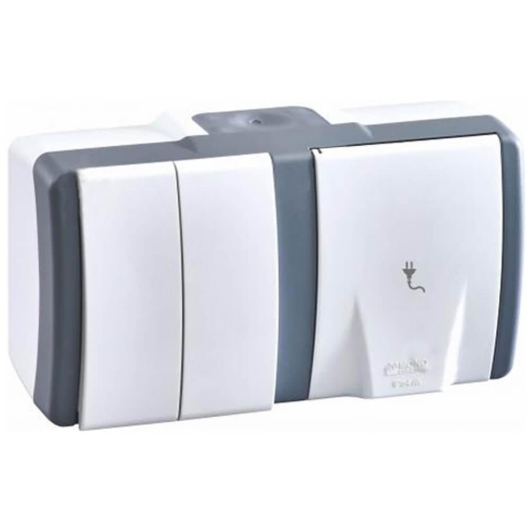 Розетка 2-я Mono Electric Octans IP54 16A 250V бело-серый 154-020001-182 Розетка 2-я Mono Electric Octans IP54 16A 250V бело-серый 154-020001-182