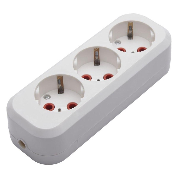 Розетка (колодка) переносная разборная 3-местная с/з Stekker, PST16-310-20, 250В, 16A, IP20, белый 39011