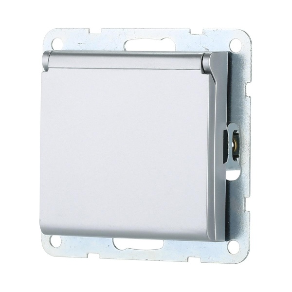 Розетка LK Studio с з/к, шторками и крышкой (серебристый металлик) LK80 843403-1