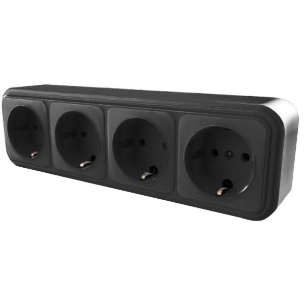 Розетка четырехместная 2P+PE Stekker Брест черный PST16-61-20 39704