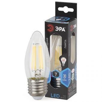 Лампа светодиодная филаментная ЭРА E27 7W 4000K прозрачная F-LED B35-7W-840-E27