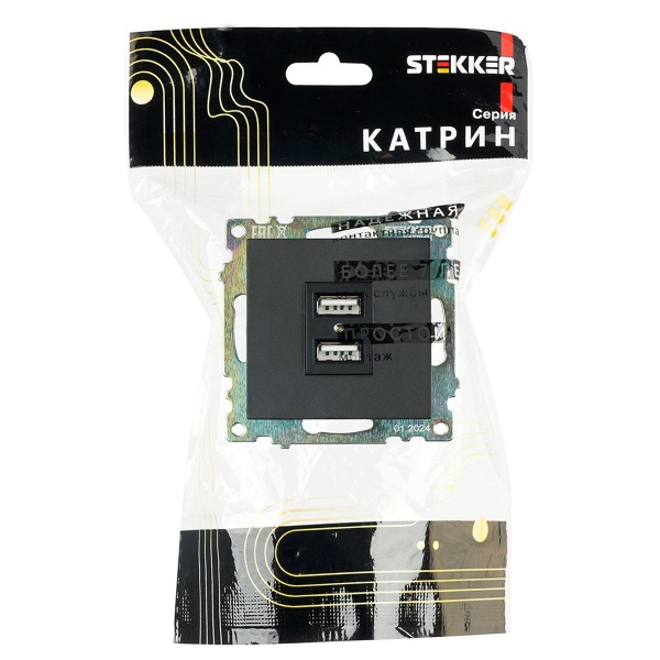 Розетка 2хUSB Stekker Катрин черный GLS10-7115-05 39616