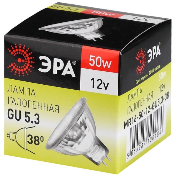 Лампа галогенная ЭРА GU5.3 50W 3000K прозрачная GU5.3-MR16-50W-12V-CL C0027358 Лампа галогенная ЭРА GU5.3 50W 3000K прозрачная GU5.3-MR16-50W-12V-CL C0027358