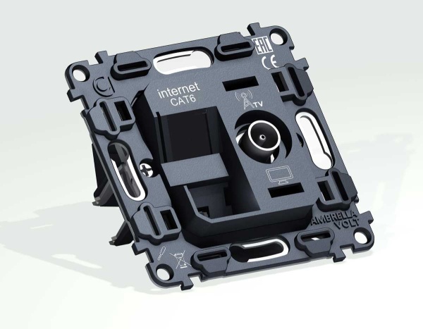 Механизм розетки компьютерной + TV оконечной RJ-45 (8P8C) AMBRELLA VOLT VM VM195