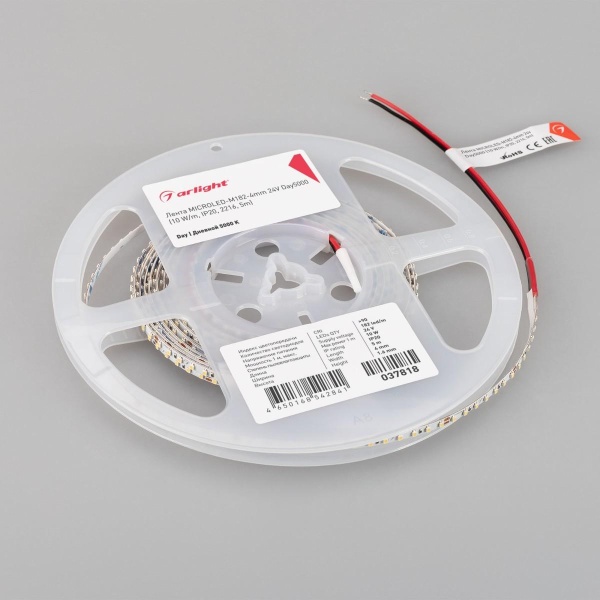 Светодиодная лента Arlight 10W/m 182LED/m 2216SMD дневной белый 5M MICROLED-M182-4mm 24V Day5000 037818