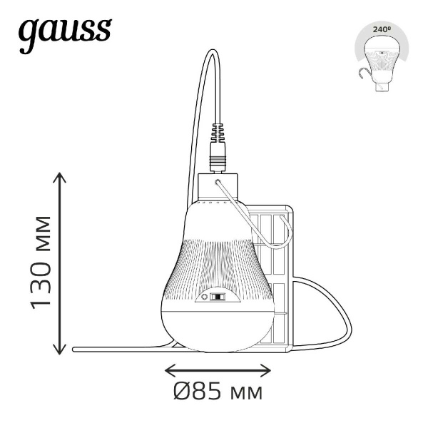 Лампа светодиодная Gauss с солнечной панелью 3W 4000K прозрачная 902102203