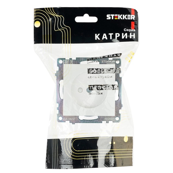 Розетка 2P Stekker Катрин со шторками белый GLS10-7109-01 39303