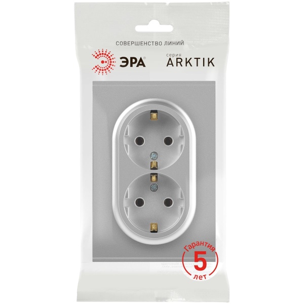 Розетка ЭРА Arktik 16-2105-03 двойная с заземлением 2X2P+E Schuko со шторками 16А-250В алюминий Б0070456