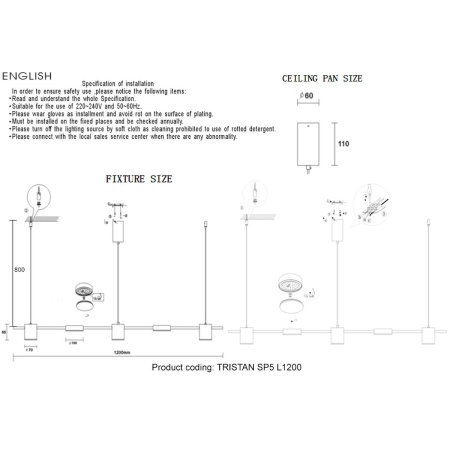 Подвесной светодиодный светильник Crystal Lux Tristan SP5 L1200 Black