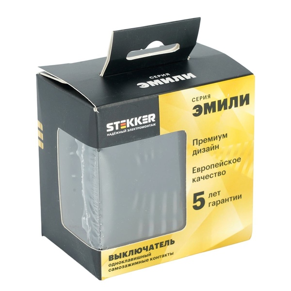 Выключатель 1-клавишный (механизм), СЗК, Stekker, 250В, 10А Эмили, RSW10-5103-05ZK, черный уголь, soft touch 50246