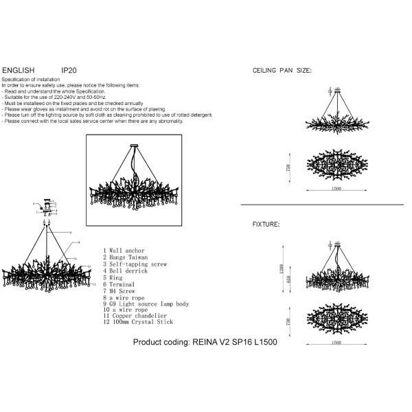 Подвесная люстра Crystal Lux REINA V2 SP16 L1500 GOLD PEARL