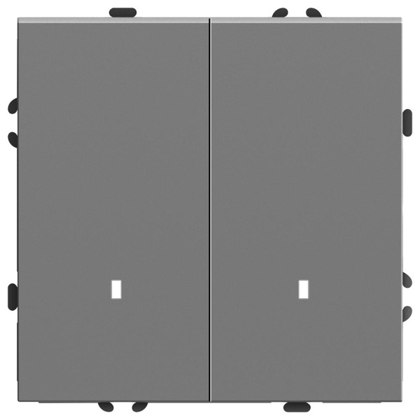 Выключатель 2-клавишный c индикатором (механизм), STEKKER, 250В, 10А, серия Эмили, RSW10-5102-10,  платиново-серый, soft touch 49942