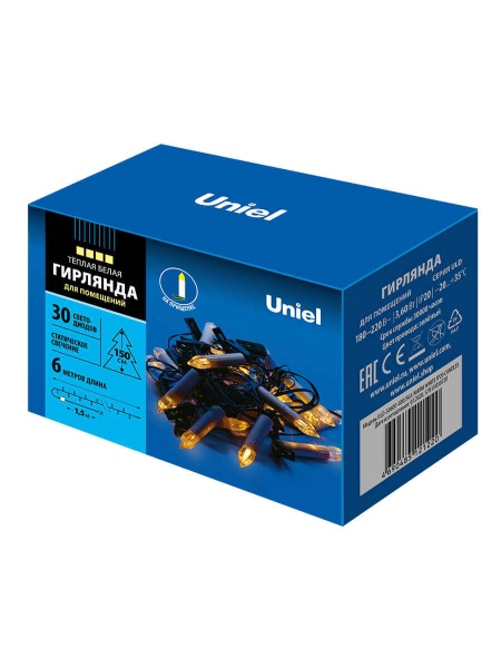Светодиодная гирлянда Uniel Свечки 220V теплый белый ULD-S0600-030/SGA Warm White IP20 Candles UL-00005469