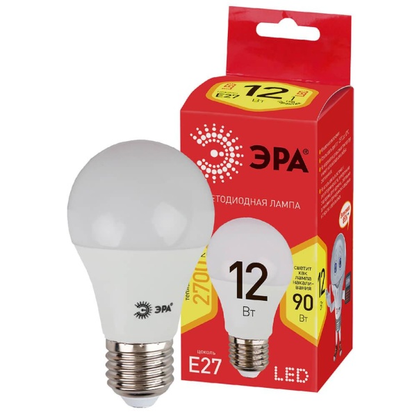 Лампа светодиодная ЭРА E27 12W 2700K матовая LED A60-12W-827-E27 R Б0050197