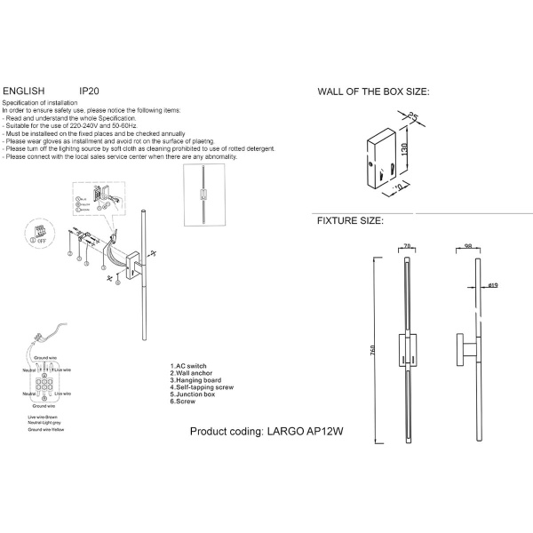 Подсветка для зеркал Crystal Lux Largo AP12W Gold