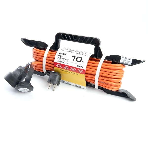 Удлинитель-шнур на рамке 1-местный c/з Stekker, HM02-01-10, 10м, 3*0,75 Home, оранжевый 39494