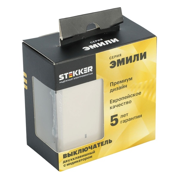 Выключатель 2-клавишный c индикатором (механизм), Stekker, 250В, 10А Эмили, RSW10-5102-08, кашемир, soft touch 49890