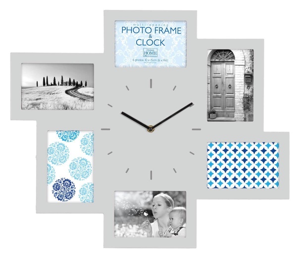 Фоторамка Innova W07369 Ф/рамка 6 фото 10*15см с часами, материал МДФ, 46x54 см, цвет серый (6/48) Б0033268