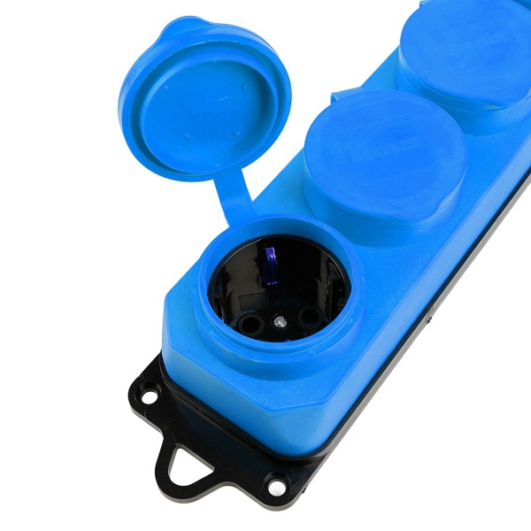 Розетка переносная 4-местная 2P+PE Stekker Одри с крышкой синий RST16-24-44-4 49402