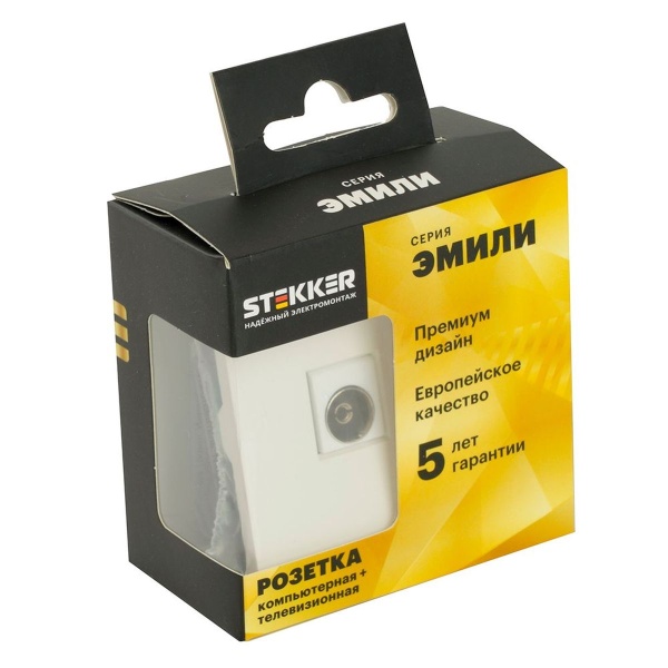 Розетка телевизионная TV + компьютерная RJ-45 Stekker Эмили белый фарфор RST00-5106-01 49872