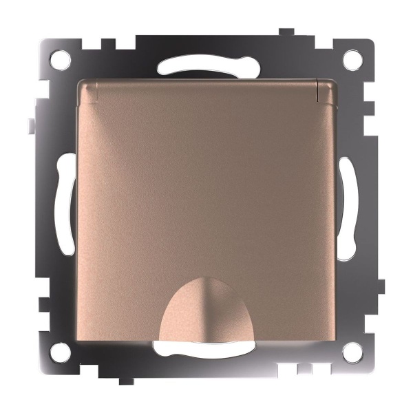 Розетка 2P+PE Stekker Катрин со шторками крышкой шампань GLS16-7112-02 39594